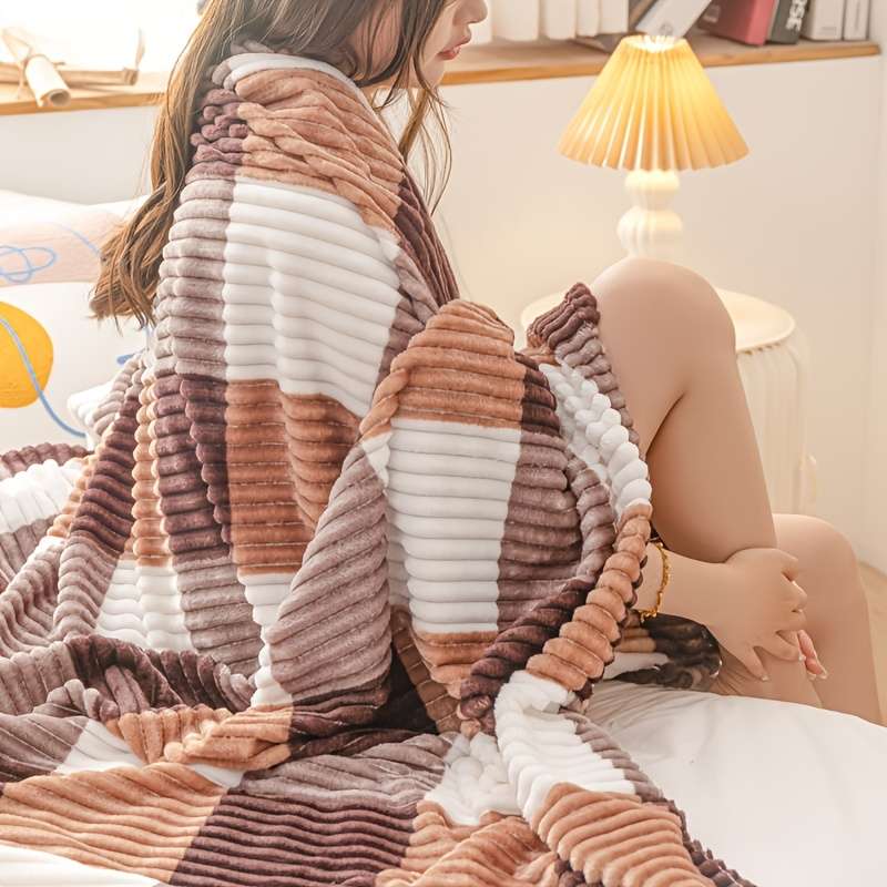 1ps Blanket Color Coffee Gray Grid size 180x200cm