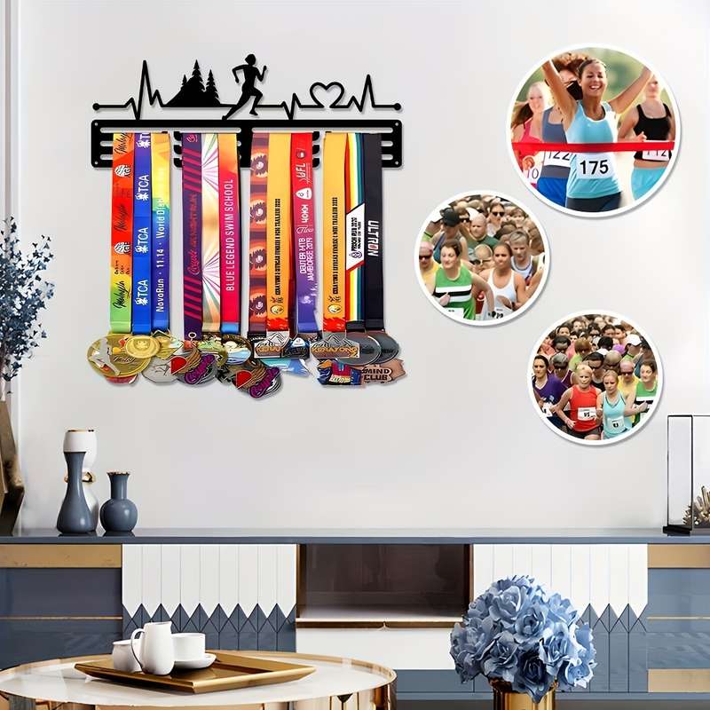 1pc Boho Metal Marathon Runner Medal Hanger 39.98cm Decorative Wall Art Display Rack for Home Offi