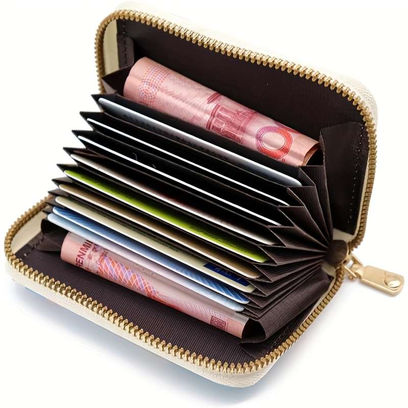 1pc Floral Credit Card Holder for Women Girls C Cute Plum Red Accordion Wallet with Zipper C