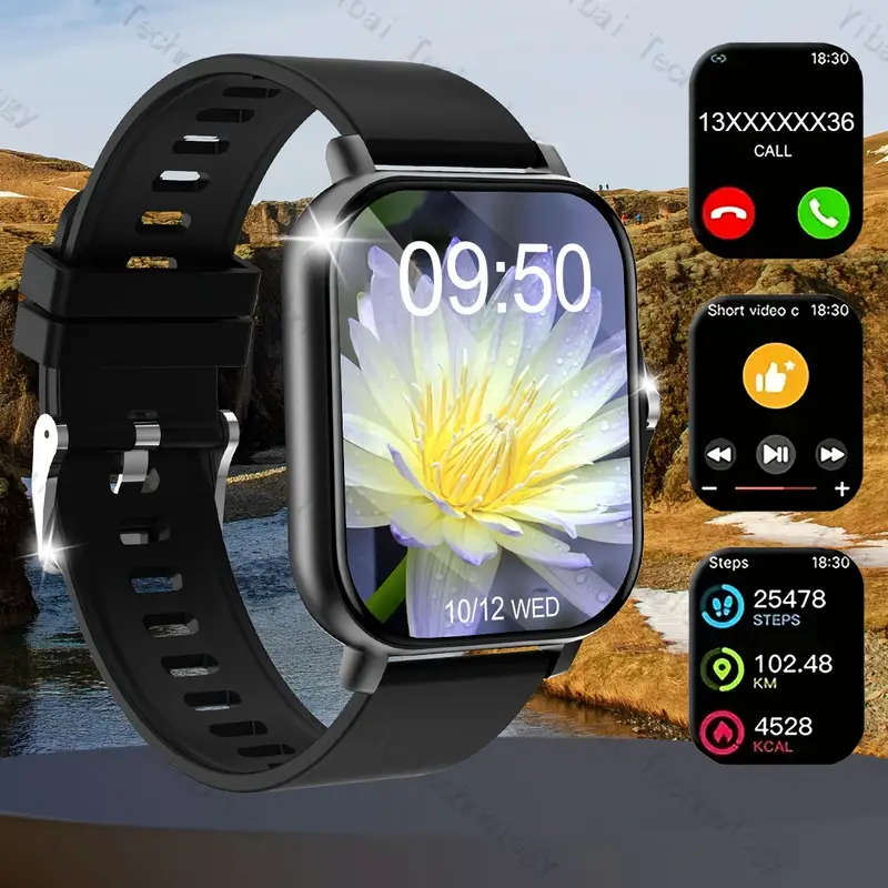 5.11cm HD Full Screen Touch Smartwatch for Men Women Fitness Tracker with Call Function Calorie