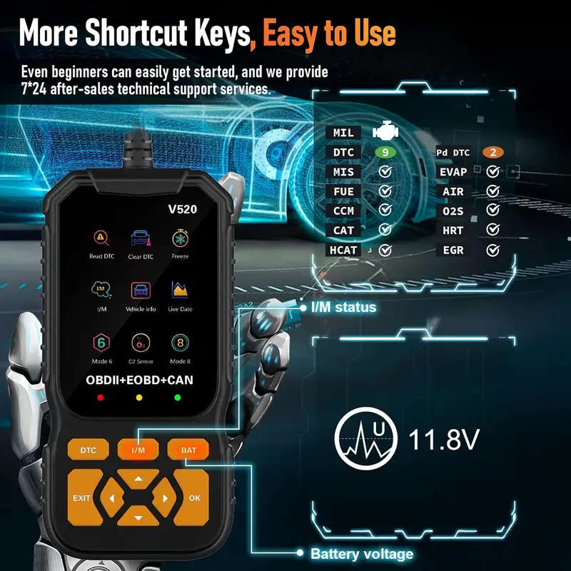 1pc Advanced OBD2 Scanner Diagnostic Tool USB Powered Supports Mode 6  8 Code Reading  Clearing Prin