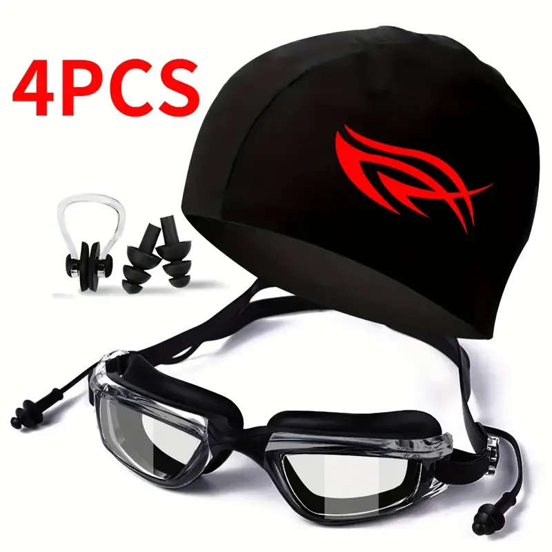 4pcs Swimming Gear Set Including Goggles for Both Men And Women Men'S Waterproof And Anti-Fog Goggle