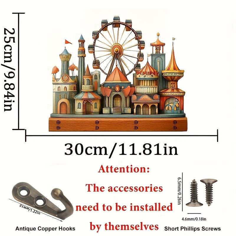 1pc Amusement Park ferris wheel home wooden key hanger key storage with hooks four-season multi-f