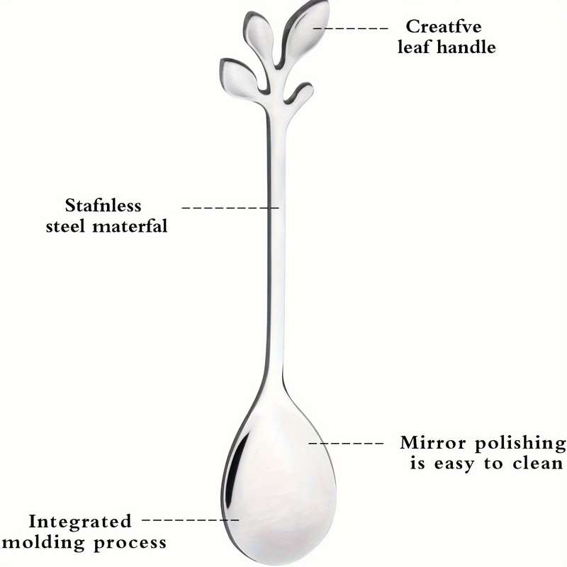 10pcs Stainless Steel Coffee Spoon Elegant Leaf Design Tea Spoon for Desserts Appetizers Ide