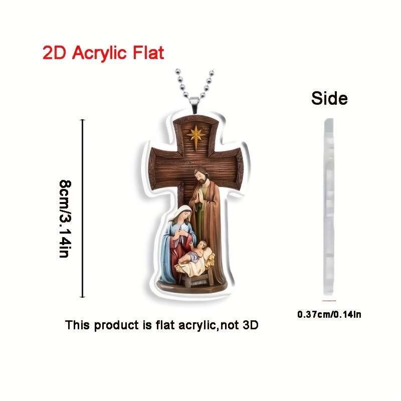 1pc 2D Flat    Acrylic Cross Car Pendant with Holy Family Religious Automotive Hangi
