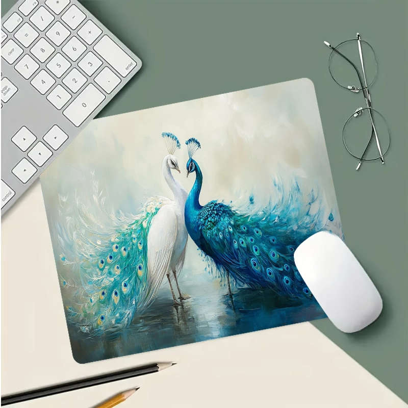 1pc 21x26cm Elegant Dual-Tone Peacock Mouse Pad Rubber Anti-Slip Washable