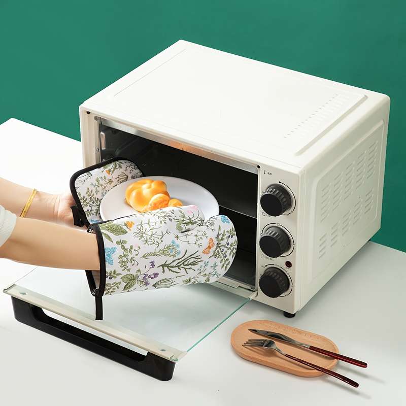 2pcs Daily Kitchen Baking Cooking Anti-Scalding Gloves Heatproof Pads Pot Mat Set Floral Pattern
