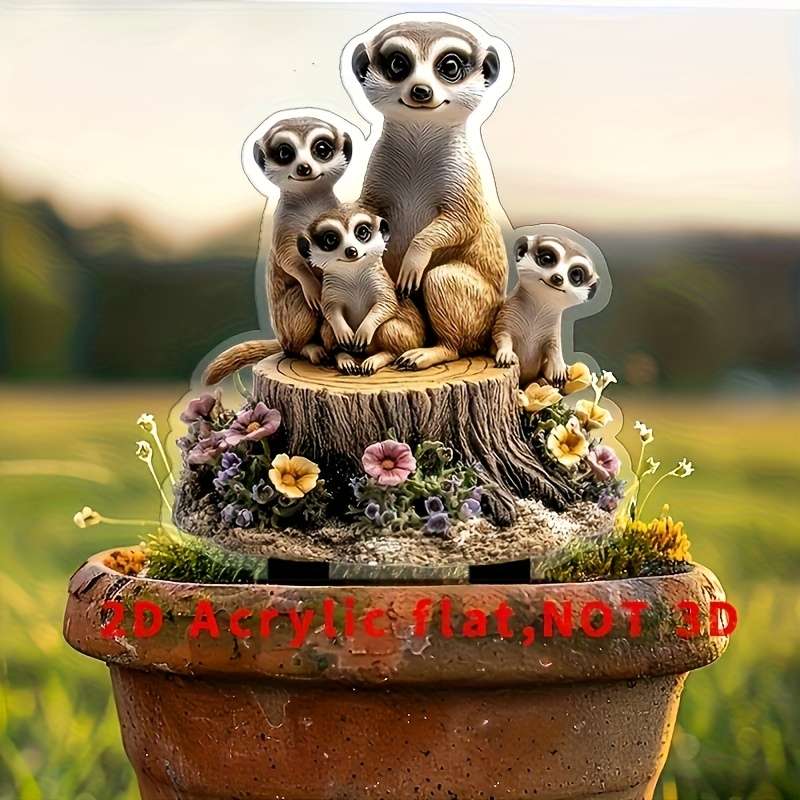 1pc 2D Flat   Sand Fox Garden Ornament Funny Acrylic Wood Yard Art with Lifelike Family De