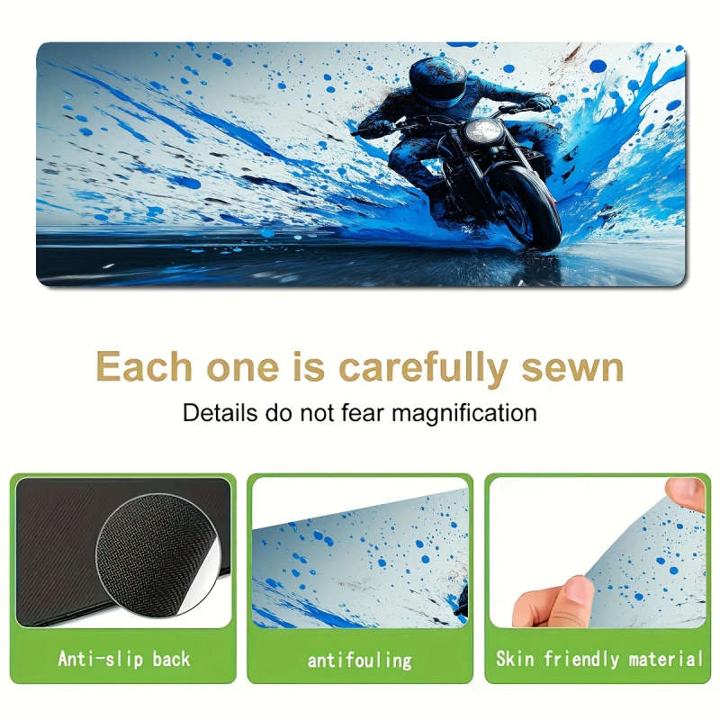 1pc 30x80cm Gaming Mouse Pad with Dynamic Blue Motorcycle Splash Design