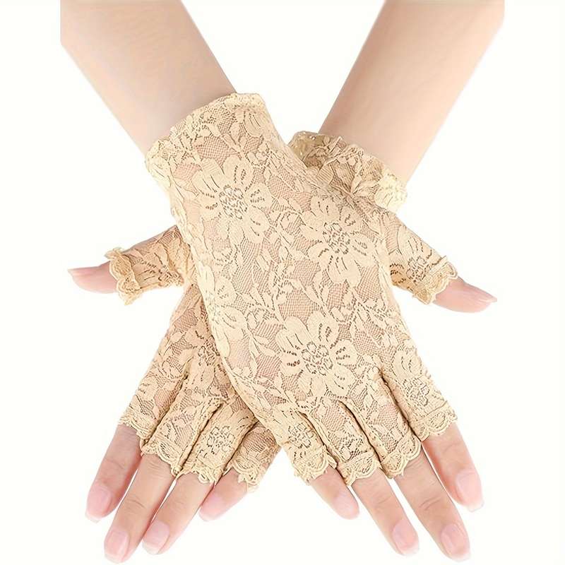 1 Pair Champagne Bridal Lace Gloves