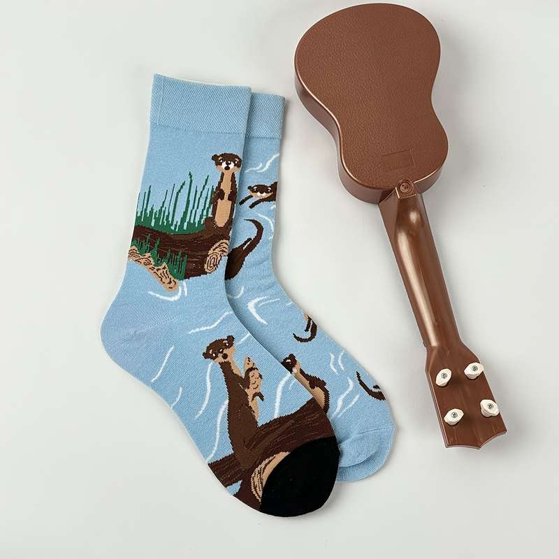 1 Pair Light Blue Otter  One Size Socks