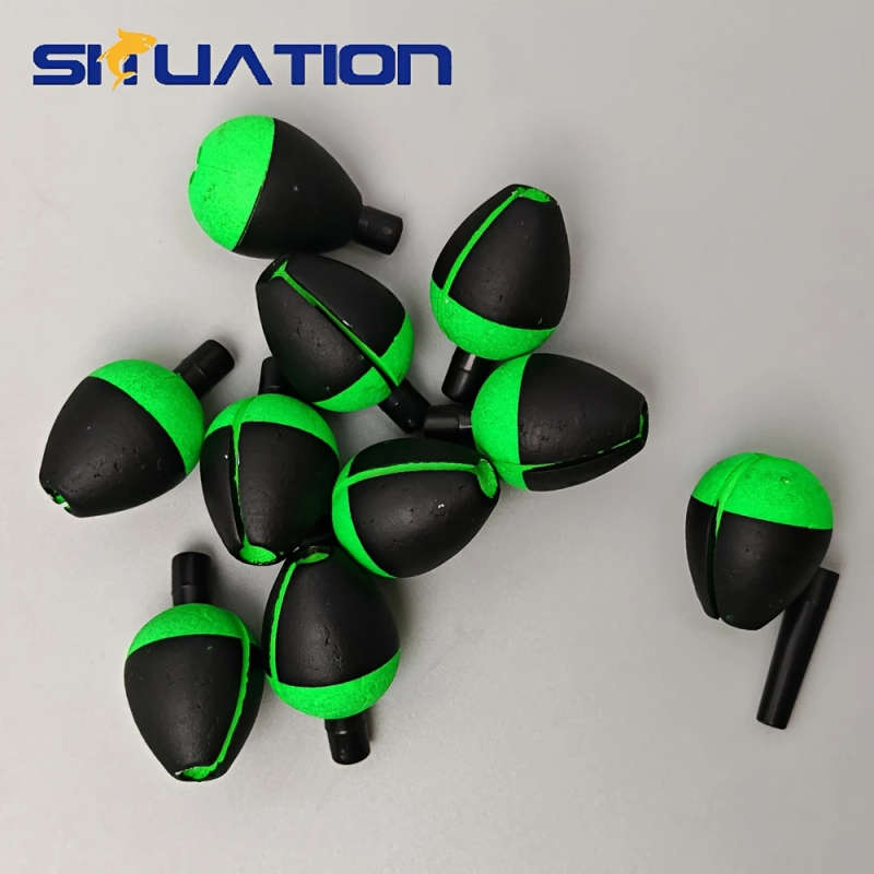 10pcs Green EVA Elliptical Fishing Floats High Buoyancy Long Casting European Style Tube Inserted De