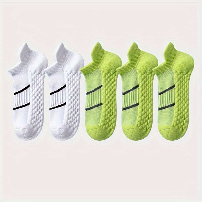 5 Pairs Fluorescent Green And White One Size High Elastic Socks