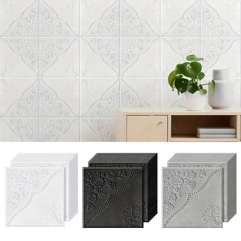 80pcs 3D Floral Self-Adhesive Wall Tile Stickers