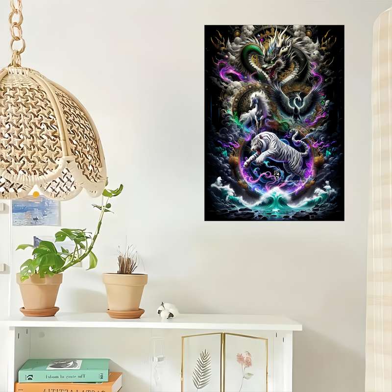 1000pcs Dragon Tiger Unicorn Puzzle Game Vibrant DIY Intelligence Challenge with