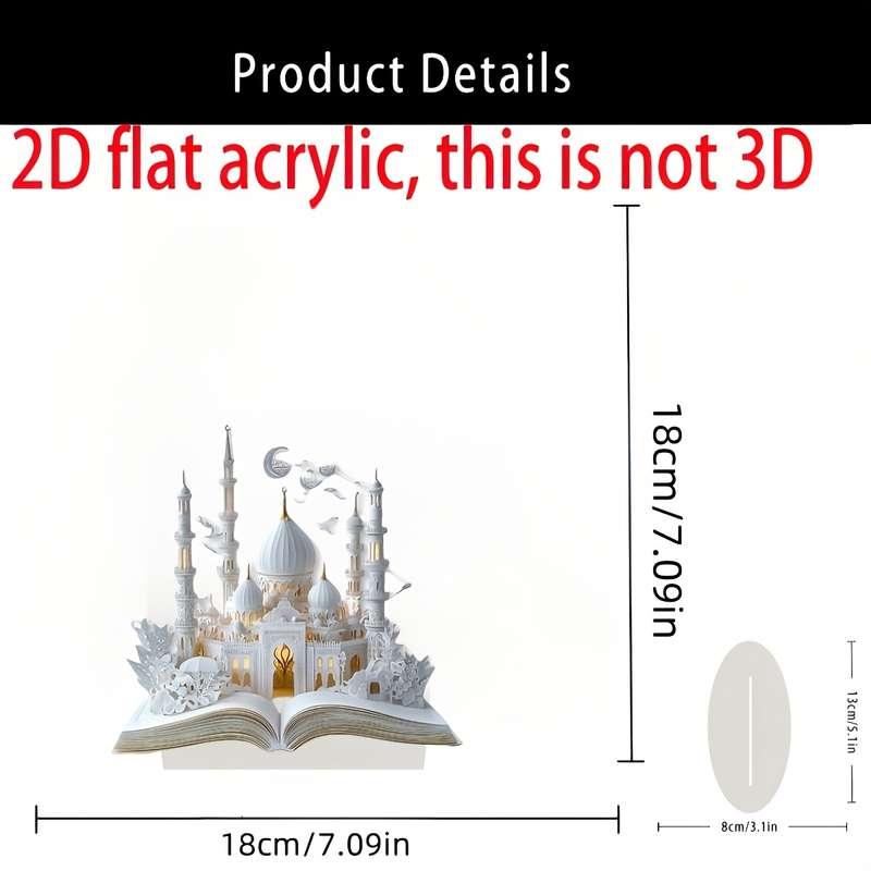 1pc 2D Flat   Acrylic An art decorative style acrylic mosque with open Quran design suita