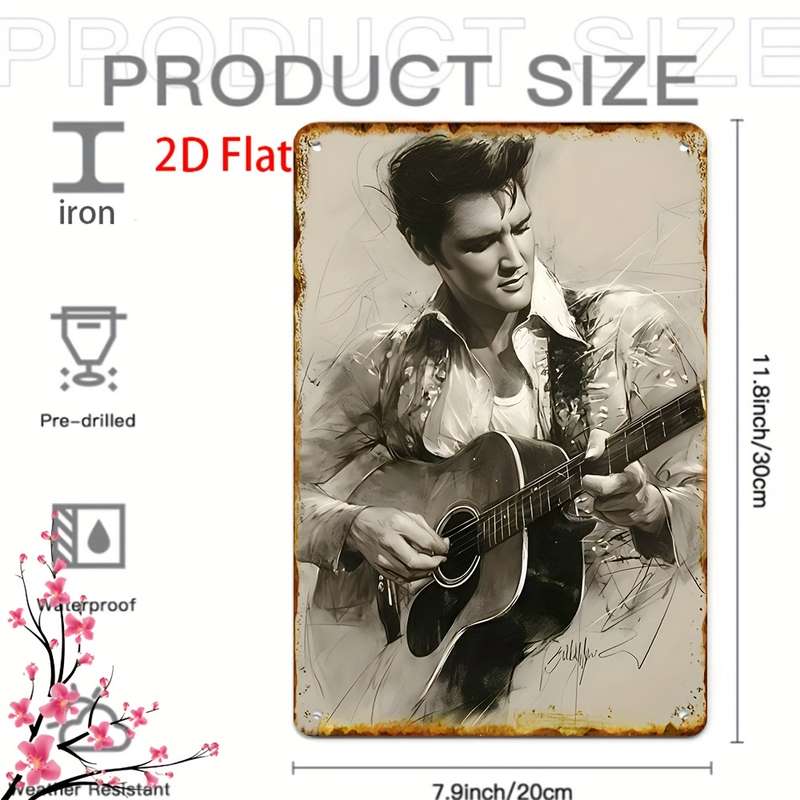 1pc 2D wall art Elvis playing guitar retro style metal sign suitable for popular retro decoration