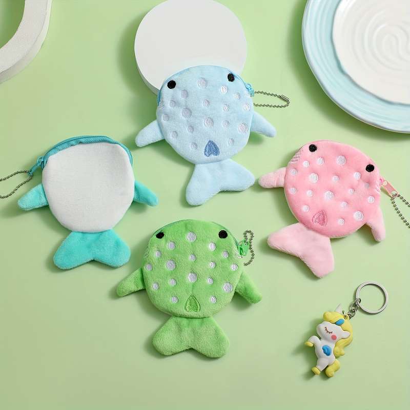 1pc Mini Whale Charm Coin Pouches Adorable Whale Designs Soft Polyester Hand Washable Zipper C