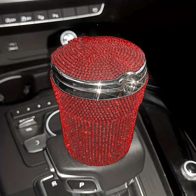 1pc JUNLAICHUANG Car Ashtray with Rhinestone Embellishments ABS Material Uncharged No Battery Re