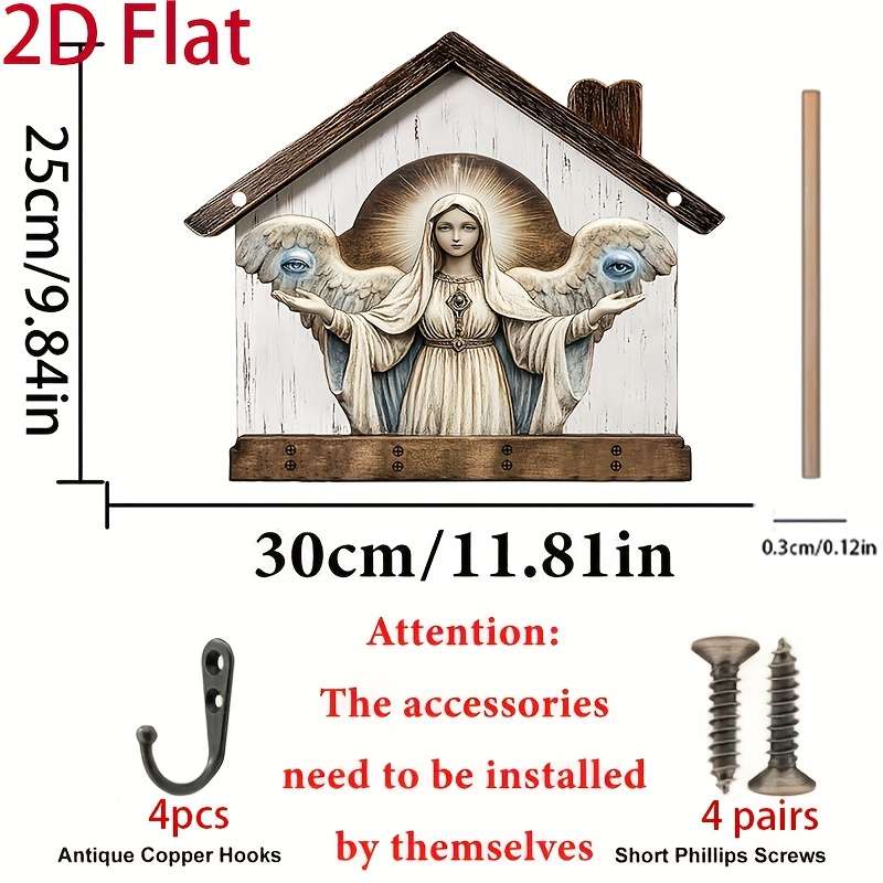 2D/Flat 1pc Angels Eye Simple Colorful Wooden and Home Key Hanger with Four Metal Hooks 2D/Flat W