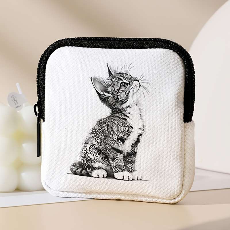 1pc 1pc Gray Cat Pattern Portable Storage Wallet Coin Storage Wallet Suitable for Crossbody But