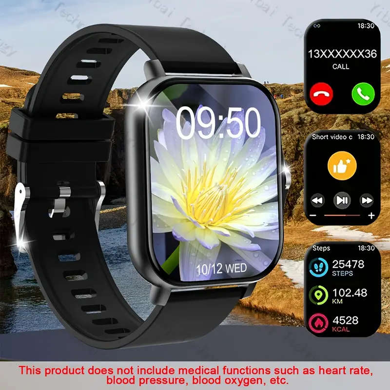 5.11cm HD Full Screen Touch Smartwatch for Men Women Fitness Tracker with Call Function Calorie