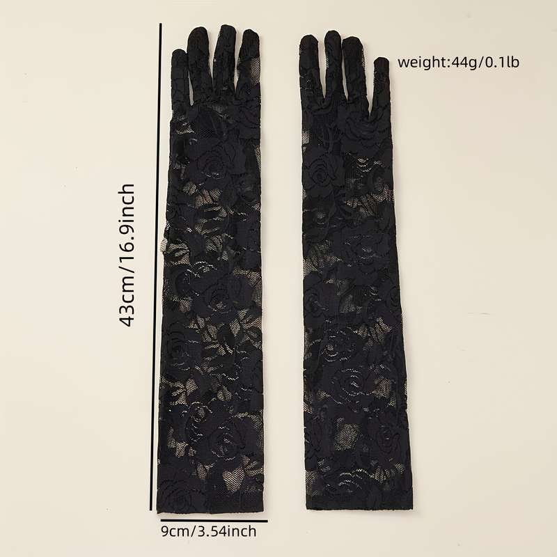 1 Pair White Lace Flower Dark Style Long Gloves