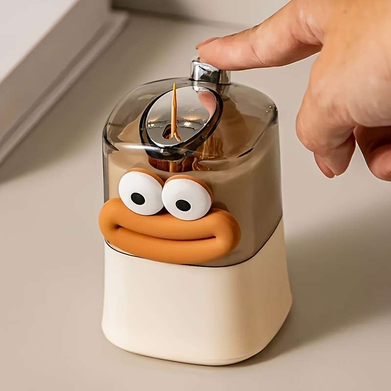1pc Plastic Automatic Pop-Up Toothpick Dispenser Press-Type Creative and Cute with Fun Carto