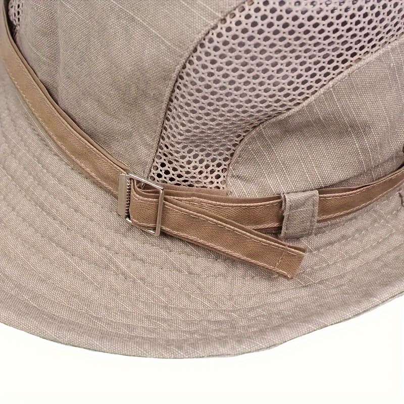 1pc Breathable Cotton Mesh Sun Hat All-Season Outdoor Fisherman Cap with Drawstring Closure UV Pr