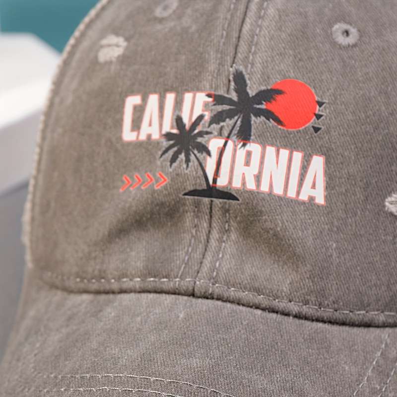 1pc California Beach Sunset Printed Cotton Baseball Cap with Mesh Back and Adjustable Snap Closure