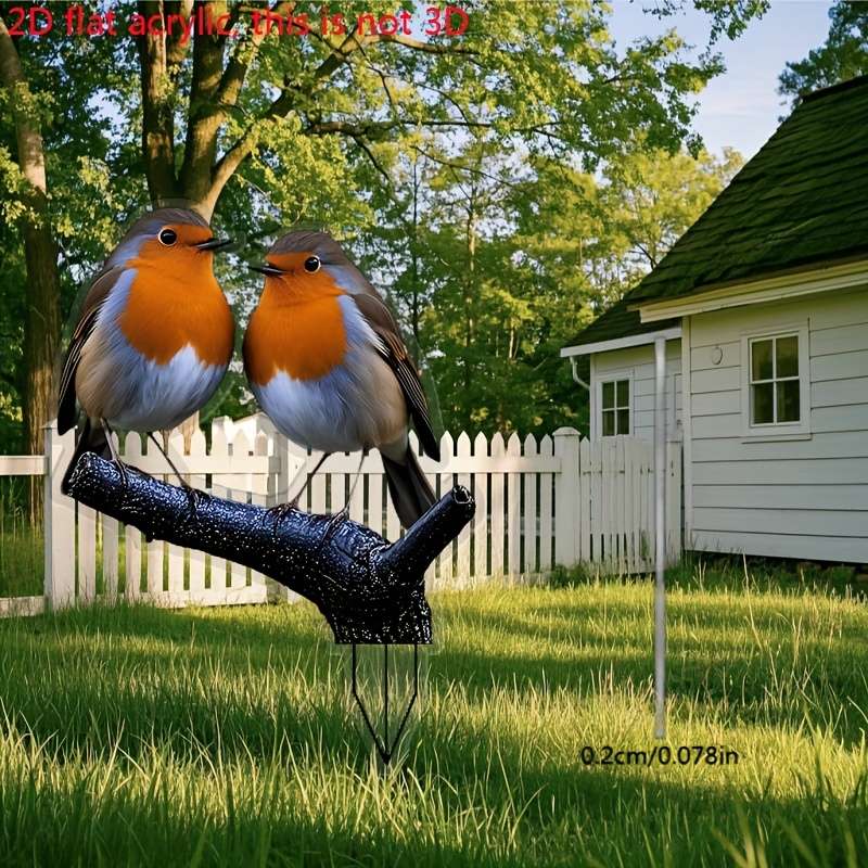 1pc 2D Flat   Robin Acrylic Garden Stake Sign Vibrant Orange Brown Bird Design Weather-Resi