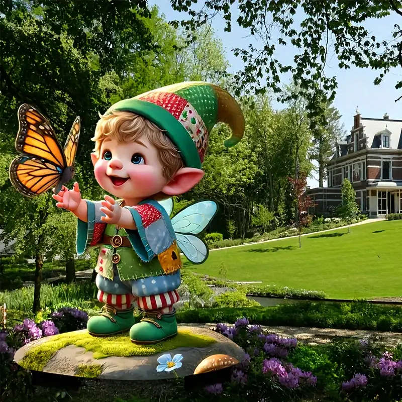 1pc Bohemian Gnome and Butterfly Acrylic Garden Stake 20.07cm x13.97cm Waterproof Scratch-Resistant