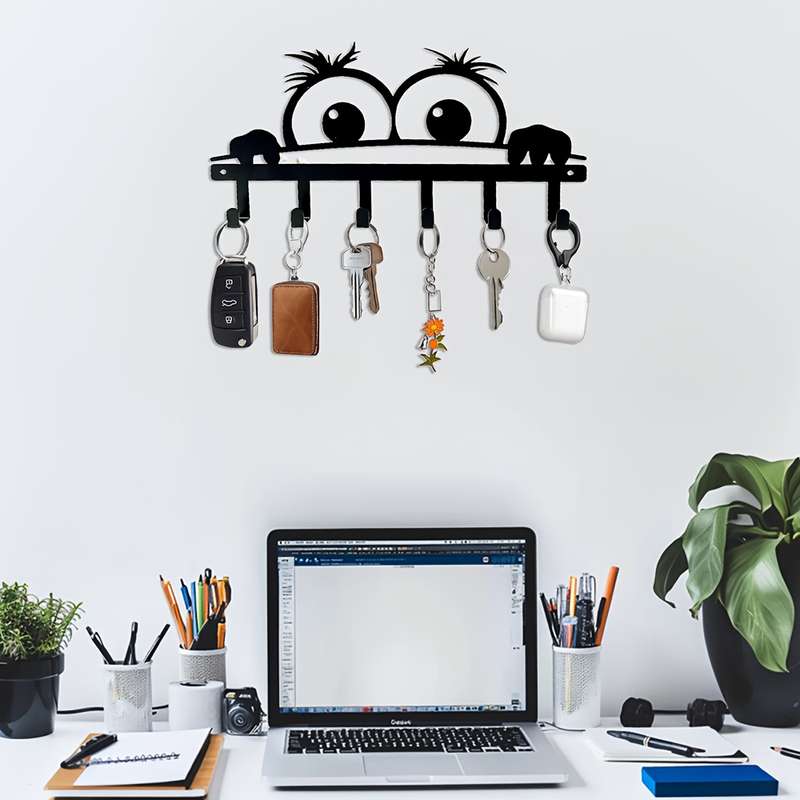 1pc Art Deco Style Metal Key Holder with Big Eyes Creative Wall-Mounted Hook for Keys and Accessori