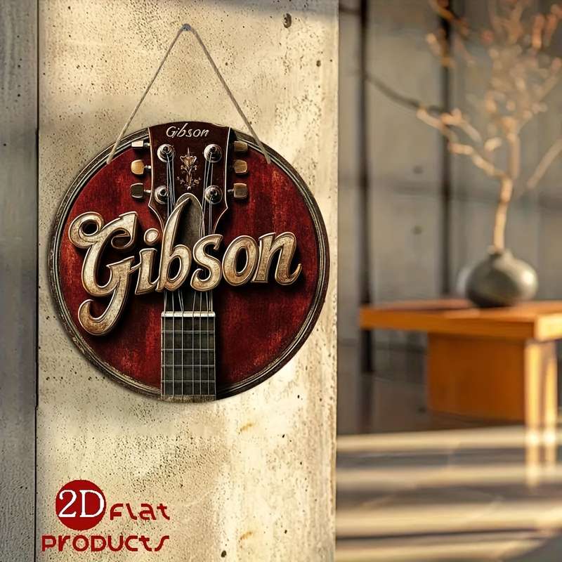 1pc 2D Flat Guitar Theme Round Wooden Sign 8x8in 20x20cm Home Holiday Decorations Suitable for R