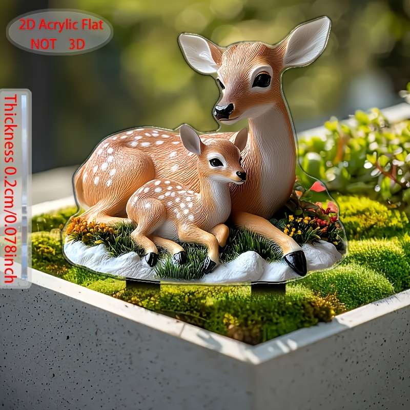 1pc 2D Flat   Printing   Contemporary Crystal Deer Mother and Deer Cub Garden Stak