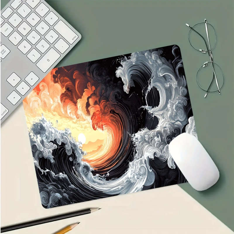 1pc 21x26cm Vibrant Wave Sunset Design Mouse Pad Non-Slip Washable Rubber Desk Mat