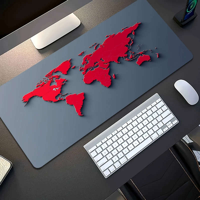 1pc 40x90cm Red World Map Design Mouse Pad Non-Slip Waterproof Washable Desk Mat
