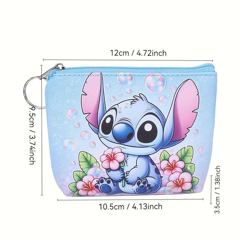 1pc Stitch Mini Wallet Cute Cartoon Coin Purse with Keyring Portable Card Holder Elegant Faux L