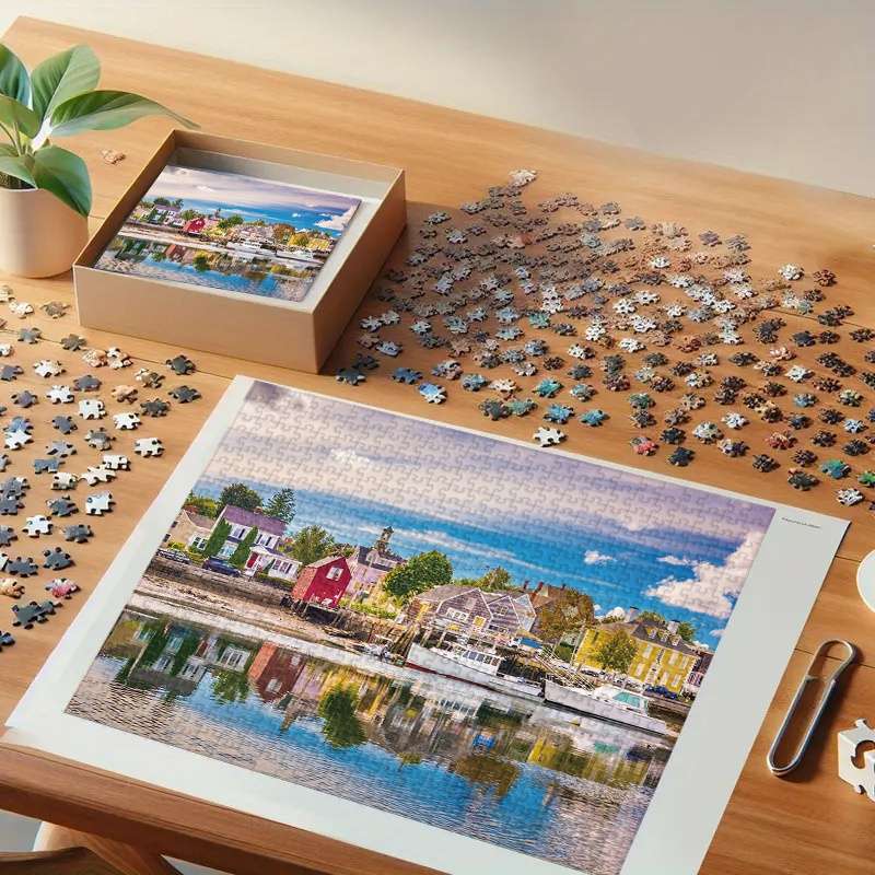 1000pcs Mini Jigsaw Puzzle Charming Seaside Fishing Village Scene 38.0x26.01 cm D