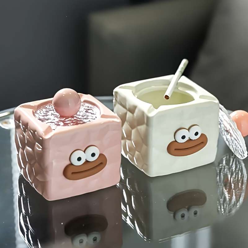 1pc Creative Cute Ceramic Ashtray Square Shape Contemporary Style High-end Tabletop Decoration