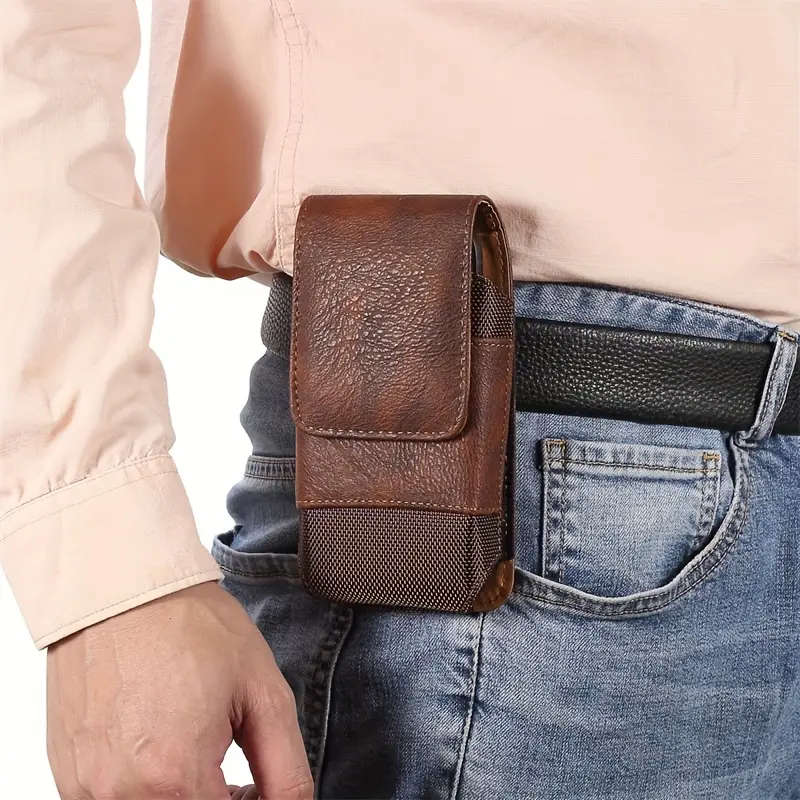 1pc Outdoor Belt for a 7.0-Inch Universal Leather Phone Case Made from Top Layer Cowhide Bag