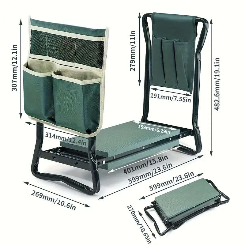 3 Piece Foldable Garden Kneeler Stool and Tool Bag