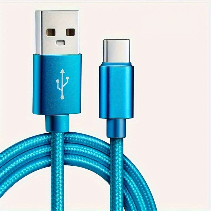 1pc  Type-C Fast Charging Cable 100cm Nylon Round Matte Finish Data Sync Female to Male 10-