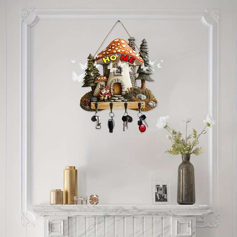 1pc Enchanting Mushroom House Wall HookFairy Tale Style 24.89cm x 23.88cm Decorative Key Holder