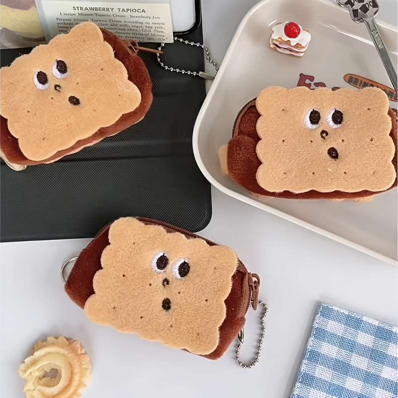 1pc Adorable Cookie-Shaped Faux Fur Pouch Mini Wallet with Keychain Perfect for Storing Coins L