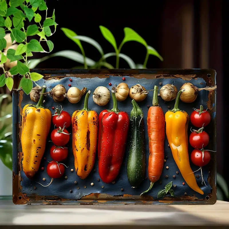 1pc 2D Flat Heat Wave Chili Pepper Vintage Metal Tin Sign 20.32cmx30.48cm Fun Wall Decor for Kitchen