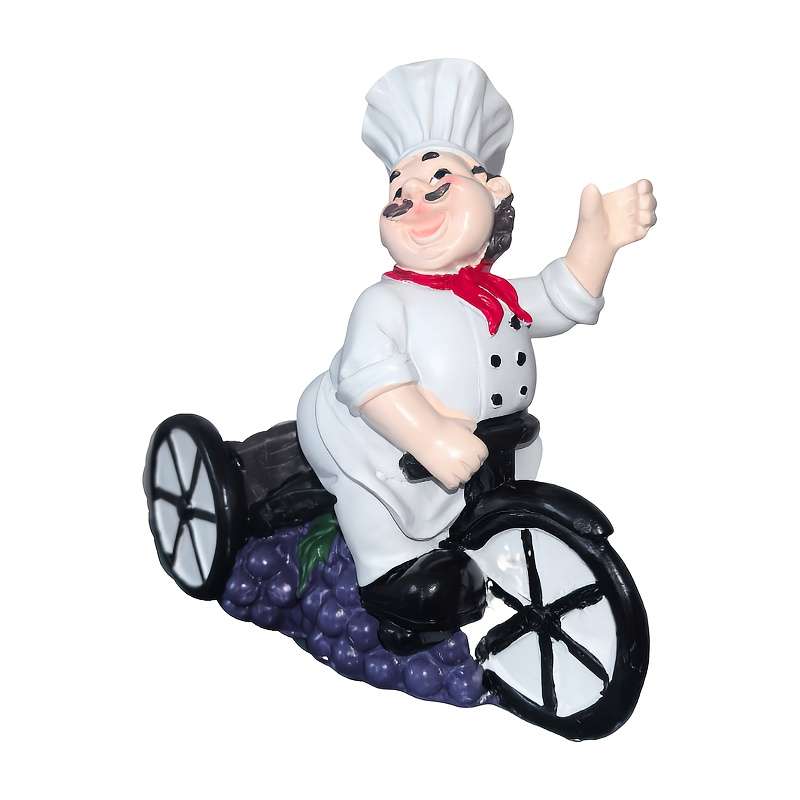 1pc Chef on Tricycle Wine Rack Resin Figurine with Red Hat White Apron Holds Wine Glasses