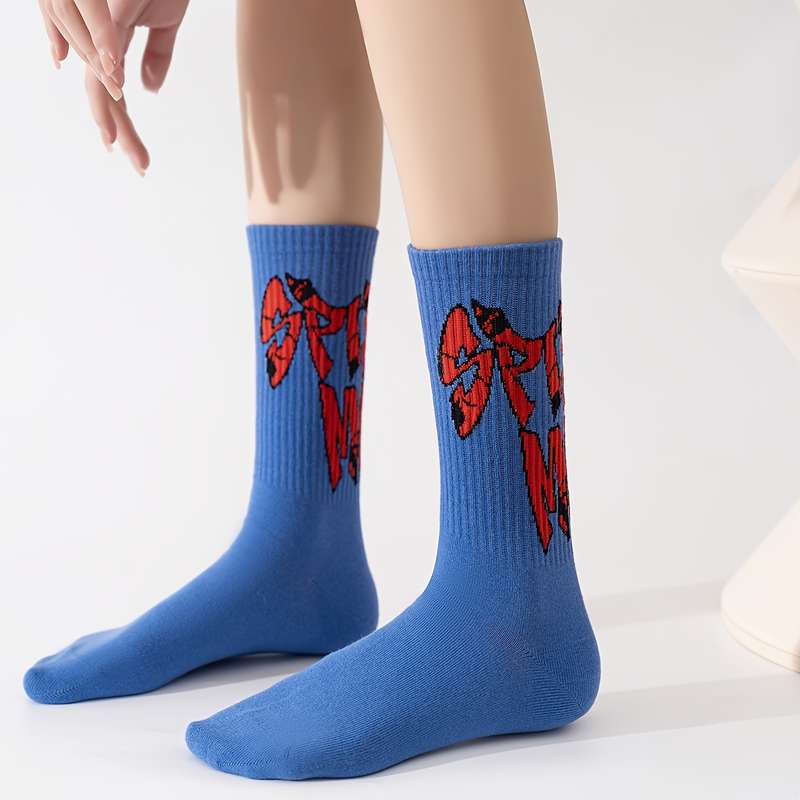 1 Pair Blue Mid Calf Men Socks One Size Socks