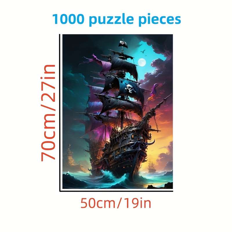 1000pcs Pirate Ship Puzzle Vibrant Night Sky Sailing Scene Challenging Brain Teas