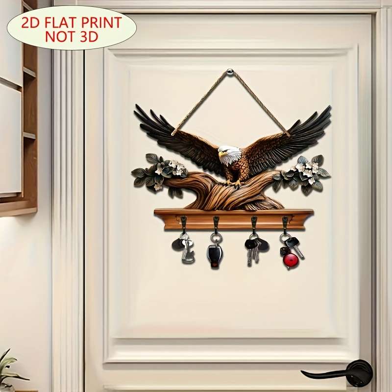 1pc Traditional Eagle Wall Mount Key HolderEasy Install Wooden Base with 4 Metal Hooks Decorati